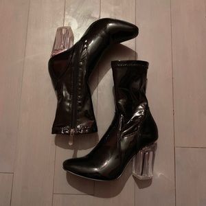 Cape Robbin Black Patent Clear Heel Boots